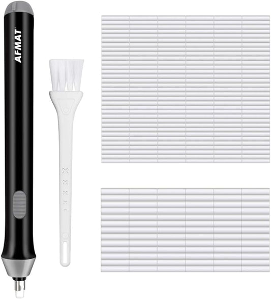 Battery Operated Pencil Eraser for Sketching Pencils/Drafting/Drawing/Graphite Pencils, Couture Creations Creative Detailer Tool, AFMAT Electric Eraser Kit for Artists, 140 Refills