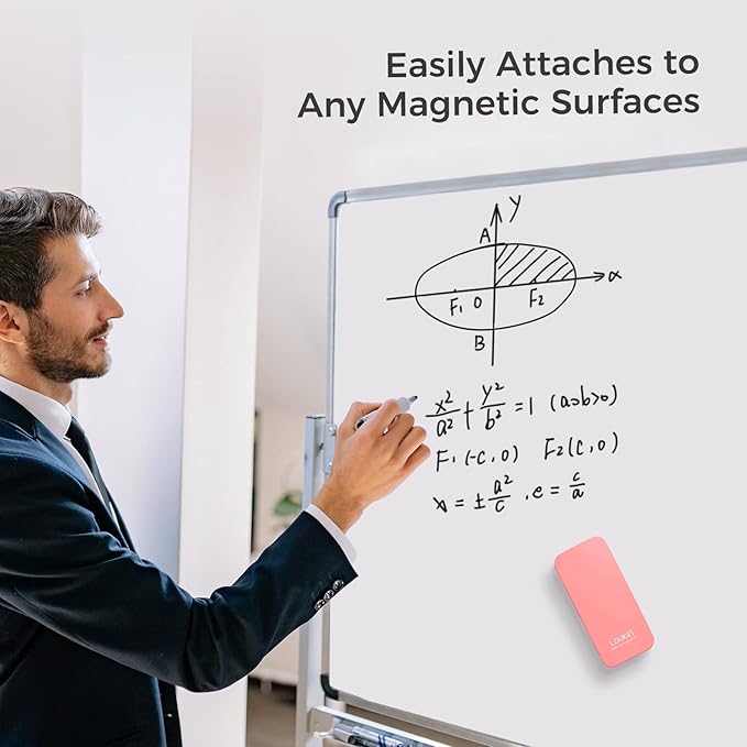 LOUKIN 2 Pack Magnetic Dry Erase Eraser, Whiteboard Eraser, Glass Board Eraser(Pink), 3.4 fl oz Whiteboard Cleaner * 2 Included, for Classroom, Home and Office Use
