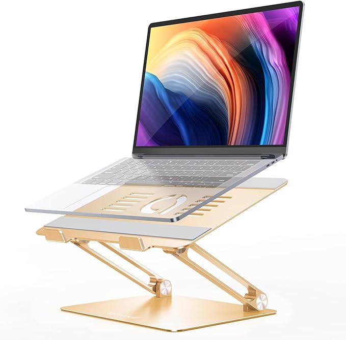 Lamicall Adjustable Laptop Stand, Portable Laptop Riser, Aluminum Laptop Stand for Desk Foldable, Ergonomic Computer Notebook Stand Holder for MacBook Air Pro, Dell XPS, HP (10-17.3'') -Gold