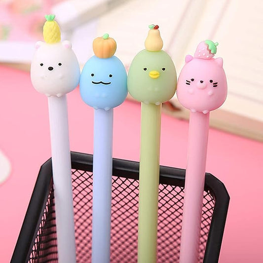 KRIZJUES 12 Pcs Fruit Cartoon Animal Pens, Kawaii School Supplies Pens Cute Gel Ink Pens Boys Girls Pens Suitable for Writing, Gifts for Children and Teachers, Black Refill 0.5mm