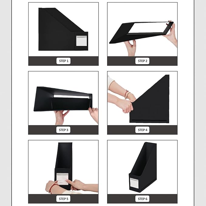 Magazine File Holder( 4Pack,Black) Paperboard Book Organizer- Desk Magazine File Organizer for Home, Office, Classroom-Storage Box for Dounments with Label Stickers.