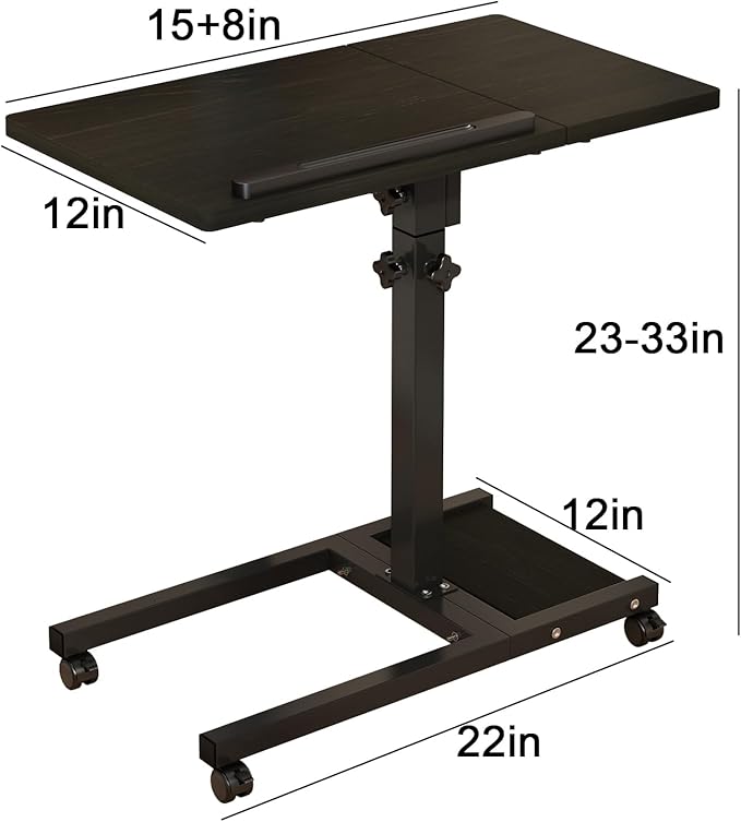Laptop Desk Bed Desk Laptop Stand for Bed Portable Desk Overbed Bedside Table Mobile Laptop Table Rolling Desk Foldable Table Adjustable Height with Locked Wheels & Mouse Pad Table for Bed Office Sofa