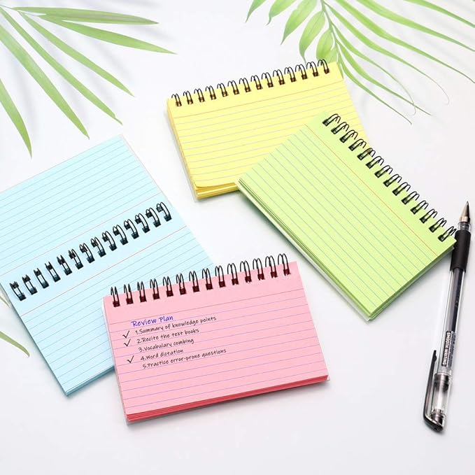 Koogel 400 Pieces Multicolor Index Cards, 3x5 Inches Ruled Index Cards Sprial Note Taking Paper in Multiple Colors for School, Learning, Memory, Recipe, Memo Scratch Pad, DIY Greeting Card