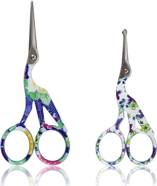 Stork Bird Rounded Safety Tip Embroidery Craft Stainless Steel Crane Scissors - Assortment A - 6 Pairs