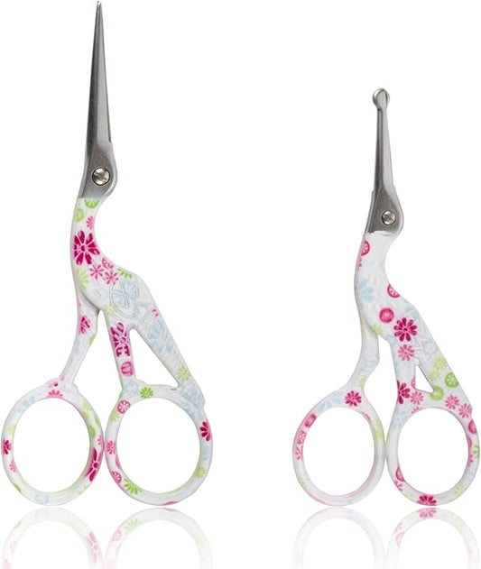 Stork Bird Rounded Safety Tip Embroidery Craft Stainless Steel Crane Scissors - White - 20 Pairs
