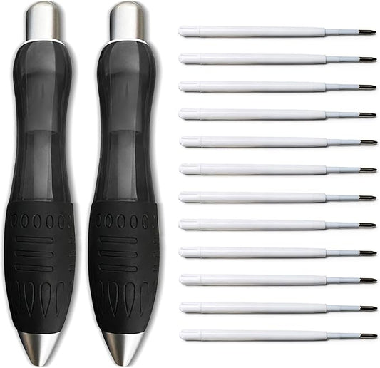 14pcs Big Fat Pens Aids Writing For Tremor, Arthritis, Parkinson, Handicap, Carpal Tunnel Large Wide Grip Pens Black (2 Pens + 6 Black Refills + 6 Blue Refills)