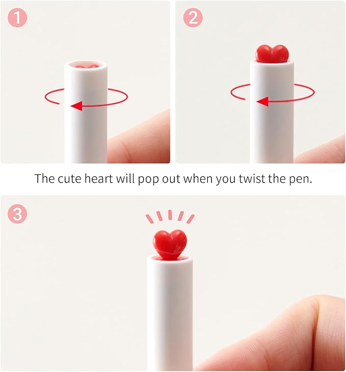 Kaco FIRST Gel Pens, Pack of 2 Pieces Cute Stationery Heart Pen Set with Extra 4 Black Refills Quick Drying Holiday Office Supplies (2 Colors)