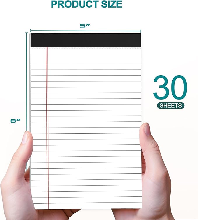 Small Legal Pads 5x8 White Note Pads 5x8 Writing Pads, College Ruled Legal Notepads 5x8, Lined Pads of Paper White Paper Pads 5x8 for School, Home, Office, Business- 10 Pads/Pack, 30 Sheets/Pad