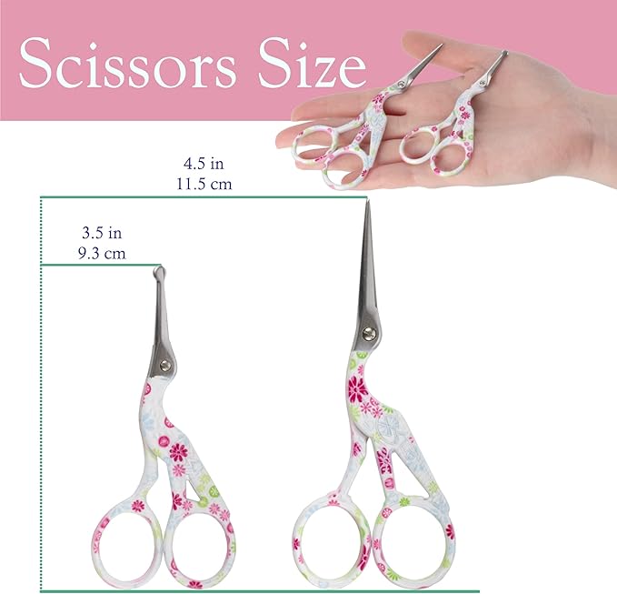 Stork Bird Rounded Safety Tip Embroidery Craft Stainless Steel Crane Scissors - White - 20 Pairs