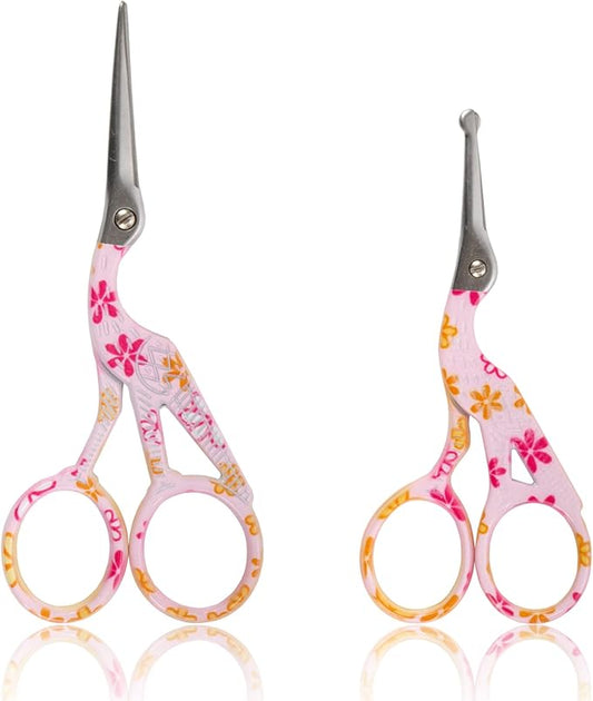 Stork Bird Rounded Safety Tip Embroidery Craft Stainless Steel Crane Scissors - Pink - 20 Pairs