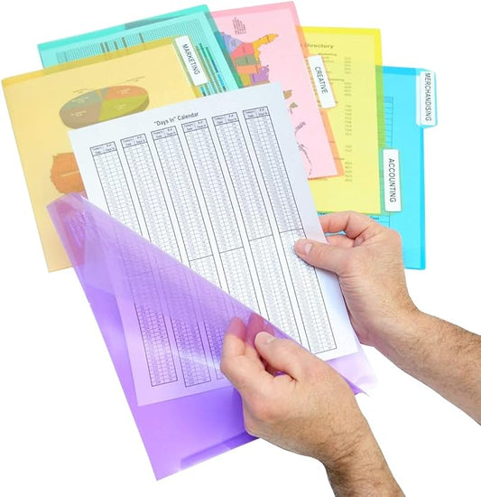 Ultimate Office PocketFile Clear Poly Document Folder Project Pockets, 3rd-Cut, Letter Size, in 6 Assorted Colors, Set of 72