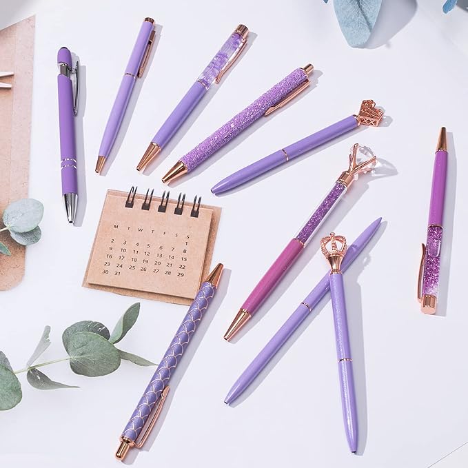 10 Pcs Glitter Ballpoint Pens,Comfortable Writing Pens,Metal Retractable Pretty Journaling cute Pens bulk, Black Ink Medium Point (1.0mm)