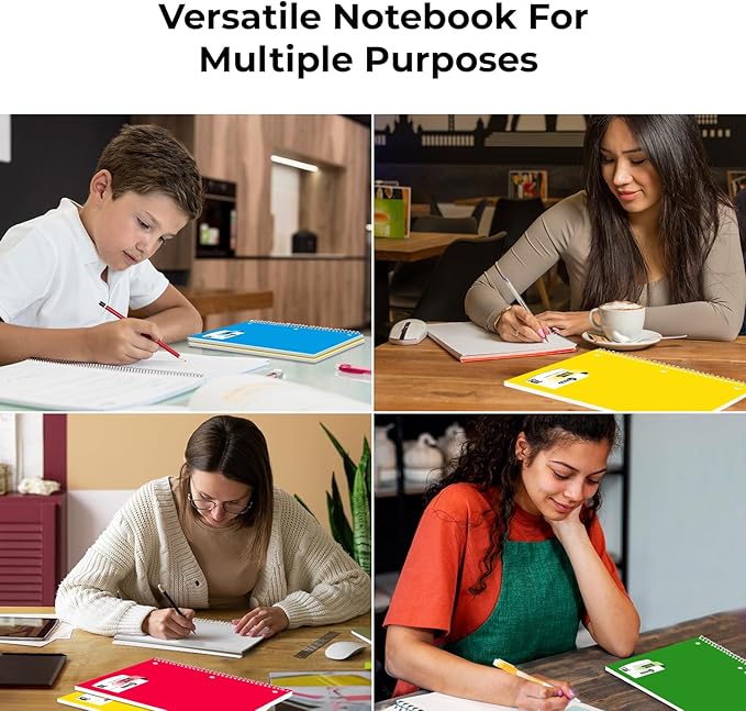 1 Subject Notebook Wide Ruled, 6 Pack, 70 Sheets (140 Pages), 8 x 10-1/2, 3 Hole Punched Notebooks, Thick No-Bleed Paper, Sturdy Back, Wide Ruled Notebook for School & Office, Assorted Colors