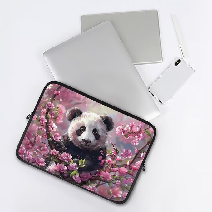 Cherry Blossom Panda Printed Laptop Bag for Women Men, Protective 12 Inch Computer Laptop Carrying Cover Laptop Sleeve Computer Bag with Zipper, Compatible with Most Laptop Computers