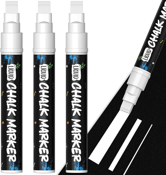 KERIFI Car Window Markers for Glass Washable, 10mm Jumbo White Liquid Chalk Markers for Holiday Wedding Decorations, Dry & Wet Erasable Bold Chalk Paint Pens for Chalkboard Blackboard Mirror, 3 Count