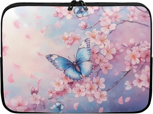 Butterfly Print Laptop Bag for Girls, 15 Inch Peach Blossom Laptop Sleeve Soft Laptop Case Bag for Girls, Waterproof Laptop Briefcase Computer Bag with Zipper