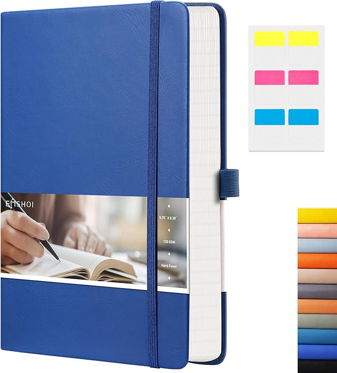 EMSHOI Graph Paper Notebook - 256 Pages A5 Graph Notebook/Journal, Square Grid Notebooks for Work, 120gsm Thick Paper, Executive Hardcover Leather, Inner Pocket, Pen Loop 5.75'' × 8.38''-Blue