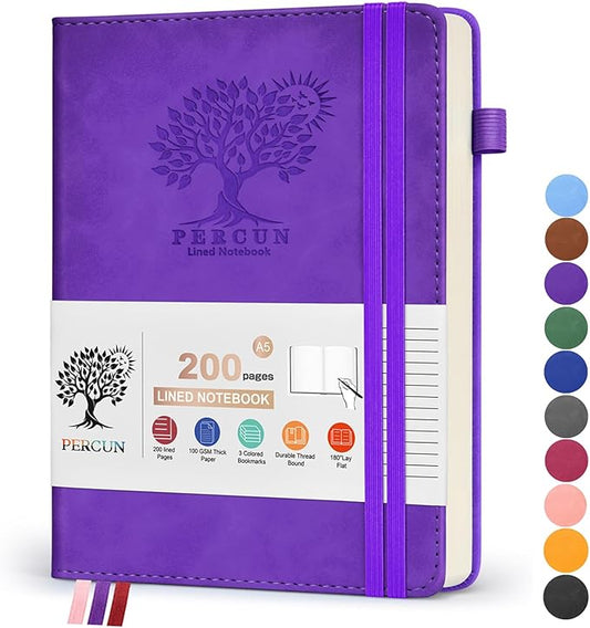 Lined Journal Notebook for Women and Men,Hardcover Leather Journaling Notebook for Writing, Travel, Business, Work and School,200 Pages A5 Notebook for Note Taking, Diary 5.9" × 8.5" - Purple