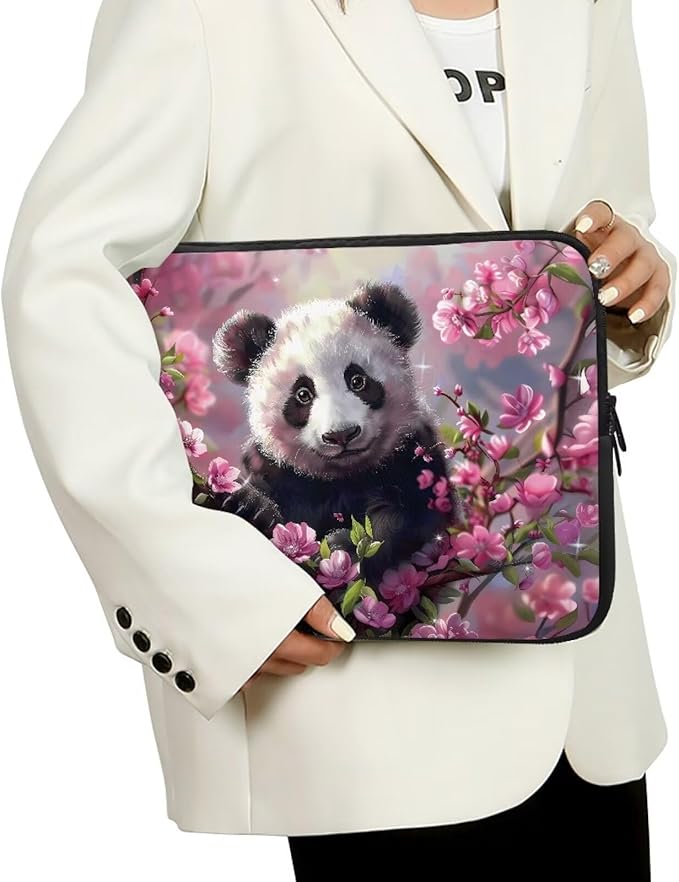 Cherry Blossom Panda Printed Laptop Bag for Women Men, Protective 12 Inch Computer Laptop Carrying Cover Laptop Sleeve Computer Bag with Zipper, Compatible with Most Laptop Computers