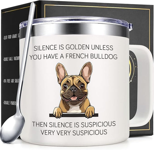 Lifecapido French Bulldog Gifts, Silence is Golden Unless You Have A French Bulldog 14 oz Coffee Mug, Frenchie Gifts, Dog Lover Gifts, Birthday Christmas Gifts for French Bulldog Lovers, White