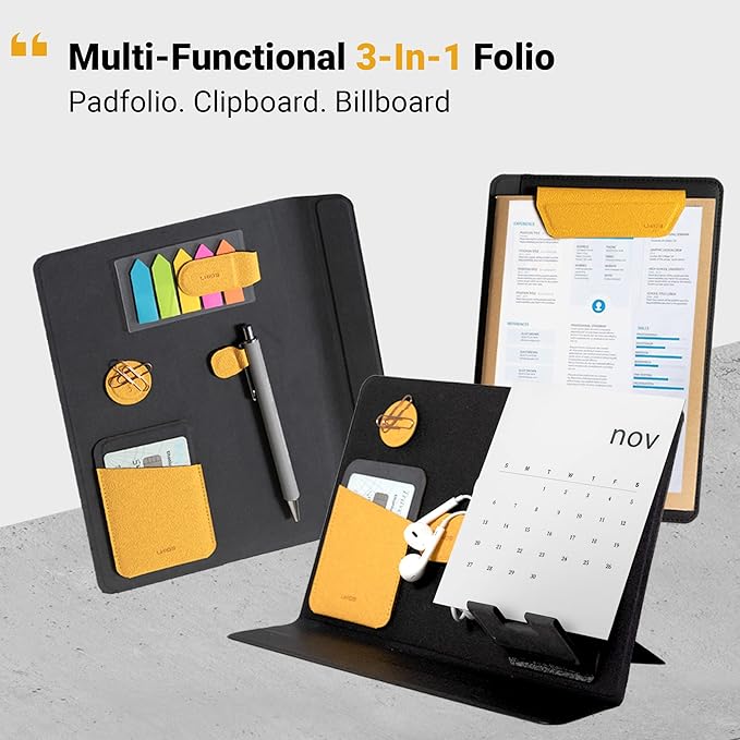 LHiDS Creative Folio Lite 2.0 with Stand, Business Portfolio Resume, 3-in-1 Padfolio with Magnetic Accessories, Work as Notebook Cover, Clipboard, Organizing Board for Home and Office (Black, A5)