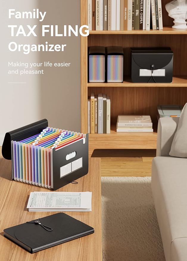 ABC life 12 Pockets Accordion File Organizer Expanding File Folders, Portable Letter A4 Size Filing Box, Plastic Monthly Bill Receipt Document Organizer, Expandable Accordian Folder with Colored Tabs