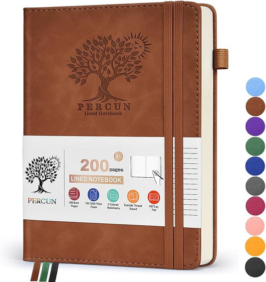 Lined Journal Notebook for Women and Men,Hardcover Leather Journaling Notebook for Writing, Travel, Business, Work and School,200 Pages A5 Notebook for Note Taking, Diary 5.9" × 8.5" - Brown