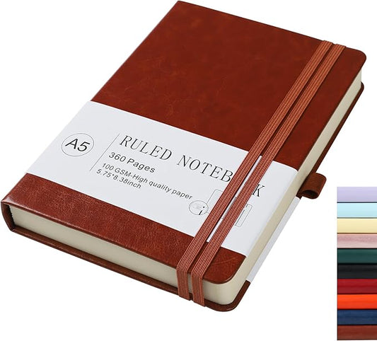 Journal Notebook Journal for Men/Women Journals for Writing A5 180Sheets 360Pages College Ruled Notebook 100gsm Lined Paper Leather Hardcover Journal 5.9'' X 8.4'' (Brown)
