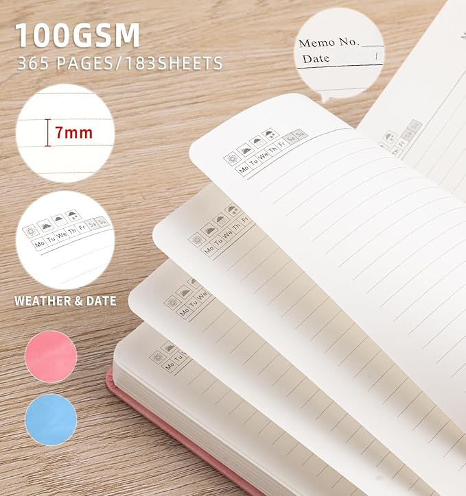 Lined Journal Notebook 365 Pages, A5 Leather Journals for Writing Women & Men, Hardcover Notebook with 100GSM Thick Paper, Daily Journal Notebook for Travel, Work, School, Note Taking, College Ruled