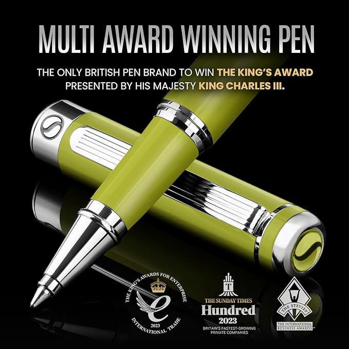 Scriveiner Chartreuse Rollerball Pen - Stunning Luxury Pen With Chrome Finish, Schmidt Ink Refill, Best Roller Ball Gift Set for Men & Women, Professional, Executive Office, Nice Pens