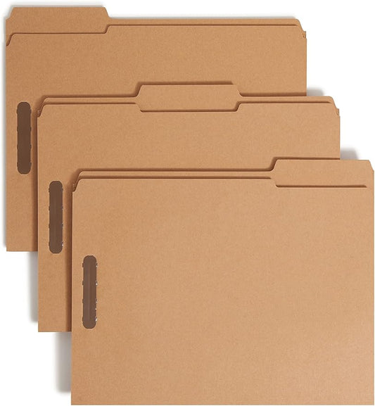 Smead Fastener File Folder, 2 Fasteners, Reinforced 1/3-Cut Tab, Letter Size, Kraft, 50 per Box (14837)