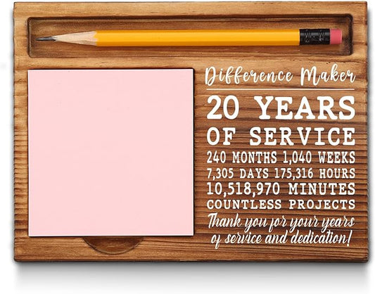 20th Work Anniversary Sticky Note Holder, Thank You Appreciation 20 Year Work Anniversary Decor Gifts for Women, Employee, Him, Her, Happy 20th Work Anniversary Self-Stick Note Pad Holders GSH27