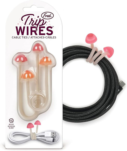 Genuine Fred TRIP WIRES, Mushroom Cable Ties, Set of 2, 4" long, Easily bends for holding and bundling, Multipurpose cord organizer for school, home, office, Cottagecore decor