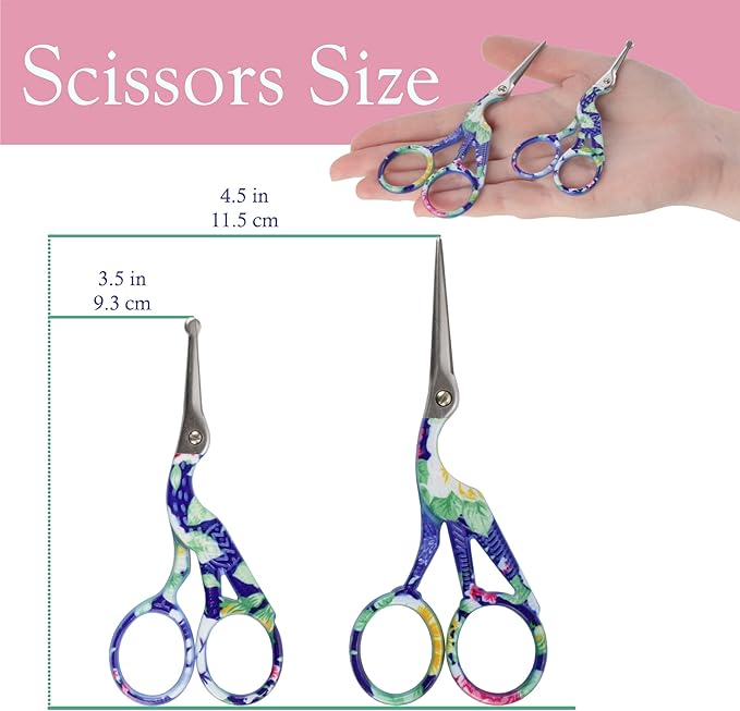 Stork Bird Rounded Safety Tip Embroidery Craft Stainless Steel Crane Scissors - Blue - 20 Pairs