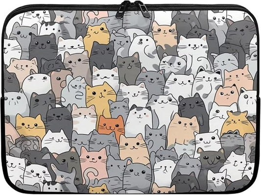 Cartoon Cat Print Laptop Briefcases for Men Women, Cute Laptop Sleeve Case Water Resistant Neoprene Computer Carrying Cover 17 Inch Laptop Carrying Bag