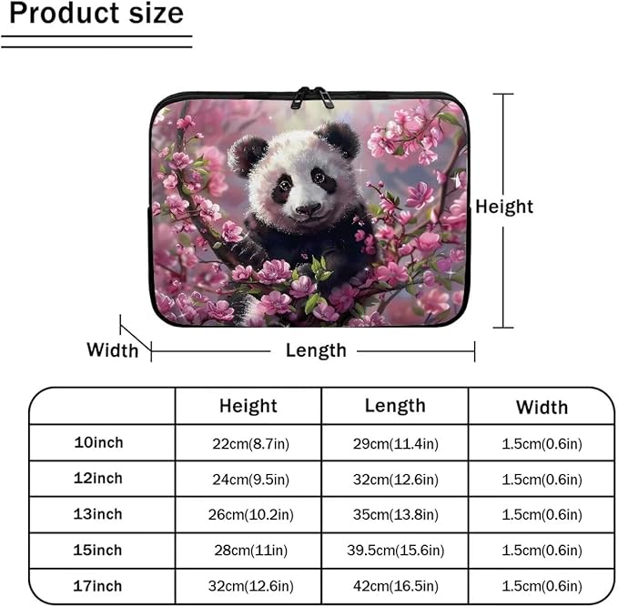 Cherry Blossom Panda Printed Laptop Bag for Women Men, Protective 12 Inch Computer Laptop Carrying Cover Laptop Sleeve Computer Bag with Zipper, Compatible with Most Laptop Computers