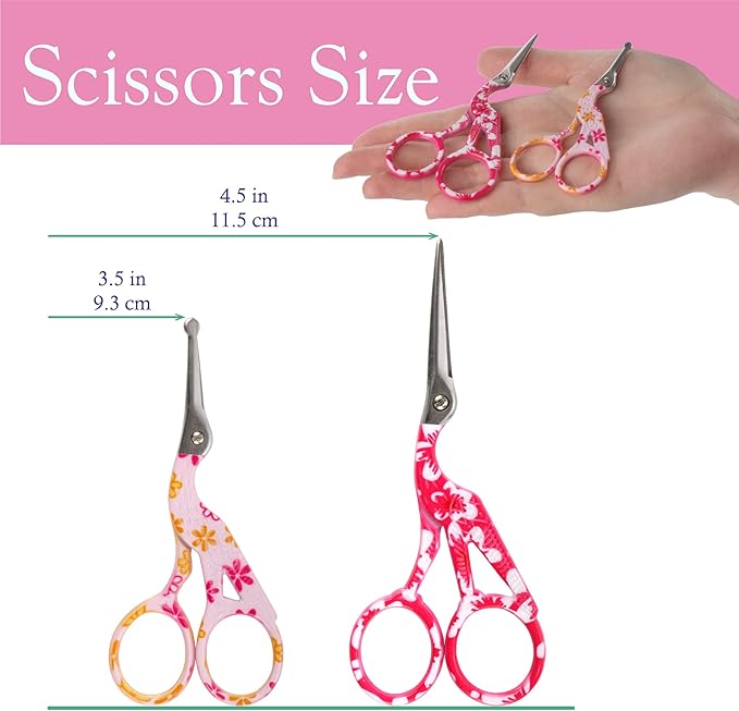 Stork Bird Rounded Safety Tip Embroidery Craft Stainless Steel Crane Scissors - Assortment B - 6 Pairs