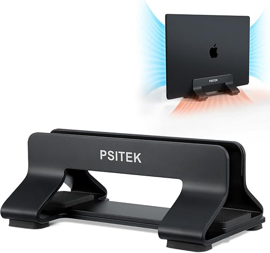 Aluminum Vertical Laptop Stand Dock Holder, Adjustable Slot Width 12-42mm, Space-Saving Upright Storage for MacBook and Laptops
