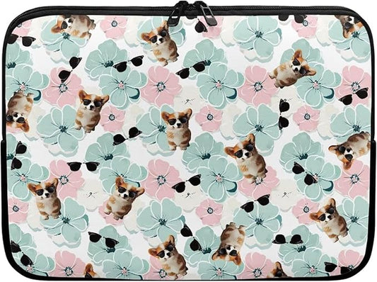 Corgi Dog Printed Computer Bags for Laptops for Women Men, Shockproof 17 Inch Laptop Case Bag Floral Print Messenger Bag with Zipper, Laptop Case Computer Carrying Cover Easy to Carry