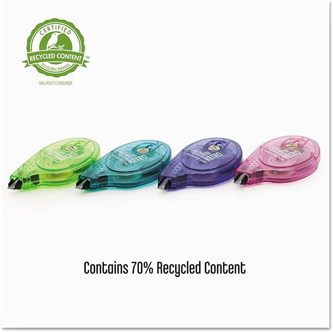 Tombow 68723 MONO Original Correction Tape, Asst RetroColor Applicators, 1/6-Inch x 394-Inch, 10/Pack