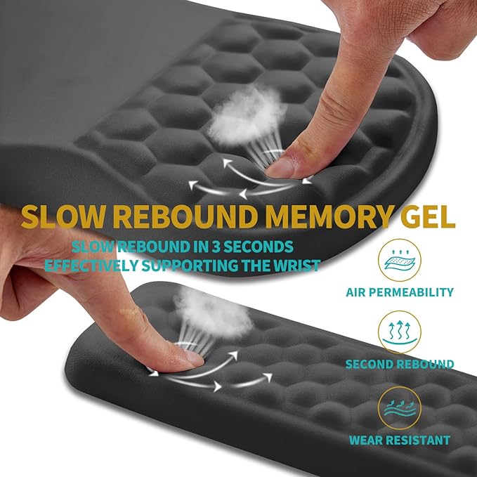 Hokafenle 2 in 1 Ergonomic Mouse Pad Wrist Support & Wrist Rest for Computer Keyboard Set, with Relieve Carpal Tunnel Pain Massage Bulge and Full Memory Gel Design (2In1 Set, Dark Gray)