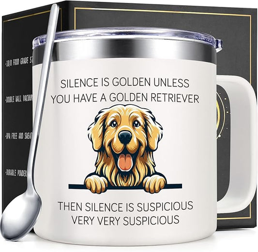 Lifecapido Golden Retriever Gifts, Silence is Golden Unless You Have A Golden Retriever 14 oz Coffee Mug, Dog Lover Gifts, Birthday Christmas Gifts for Golden Retriever Lovers, Pet Lovers, White