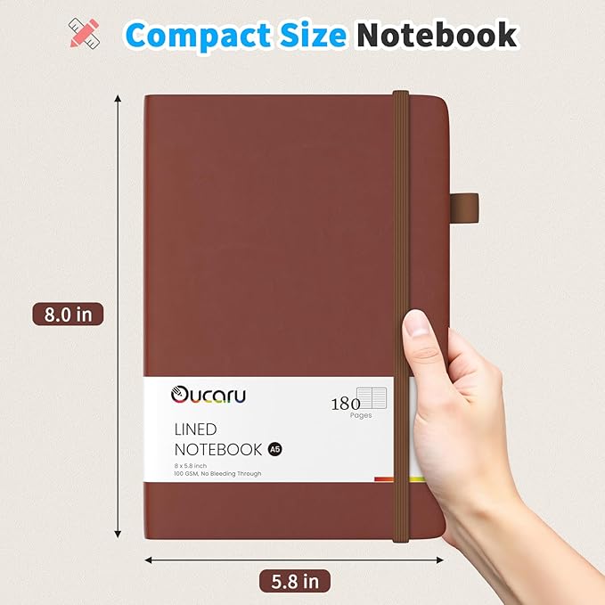Lined Journal Notebook, 2 Pack, 180 Pages, A5 Journals for Writing, 100 GSM Thick Paper, Small Notebooks Daily Journal for Women Men Work, Business, School, Travel Supplies