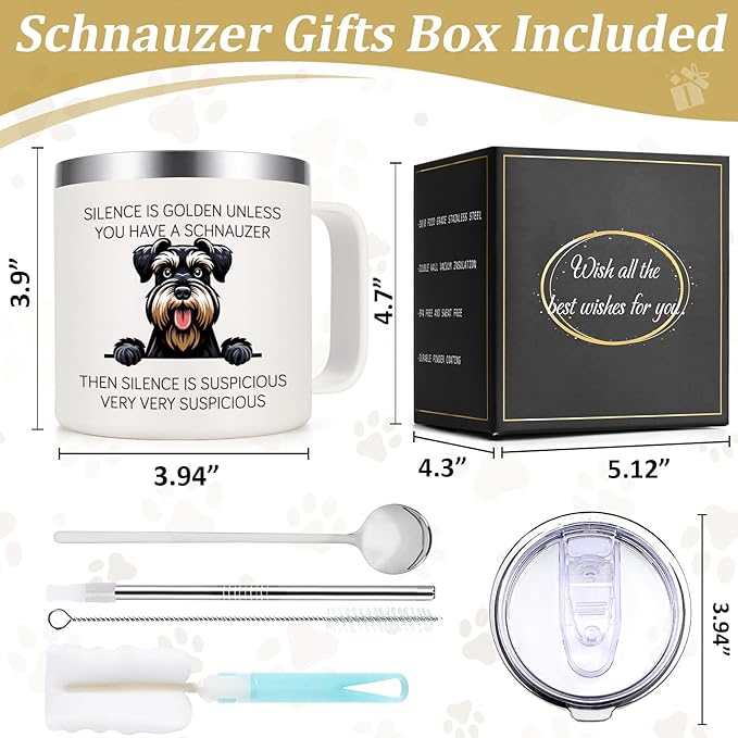 Lifecapido Schnauzer Gifts, Silence is Golden Unless You Have A Schnauzer 14 oz Insulated Coffee Mug, Dog Lover Gifts, Dog Mom Gifts, Birthday Christmas Gifts for Schnauzer Lovers, Pet Lovers, White