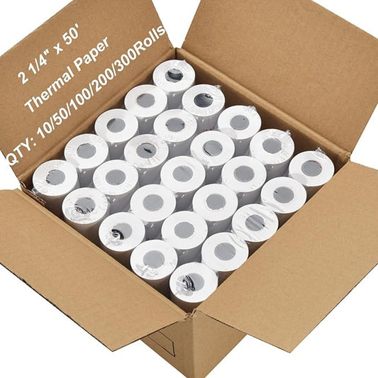 (100 Rolls) 2 1/4 x 50 Thermal Paper Receipt Rolls Premium Quality Paper fits all Credit Card Terminals BPA Free