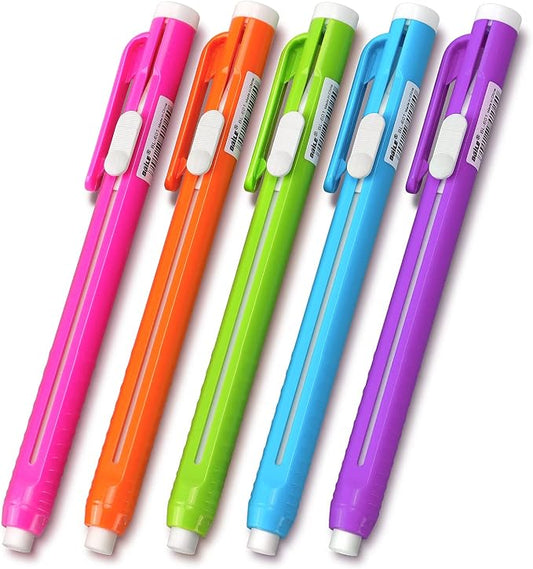 Retractable Mechanical Eraser Pen, Pen-Style Erasers Assorted Color, 5 Pack