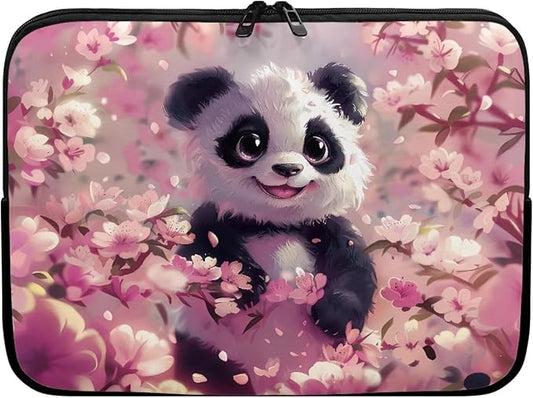 Panda Cherry Blossom Printed Computer Case Bag for Girls Boys, Washable 12 Inch Laptop Bag Carrying Case Laptop Briefcase Neoprene with Zipper, Compatible with Various Computers, Pink