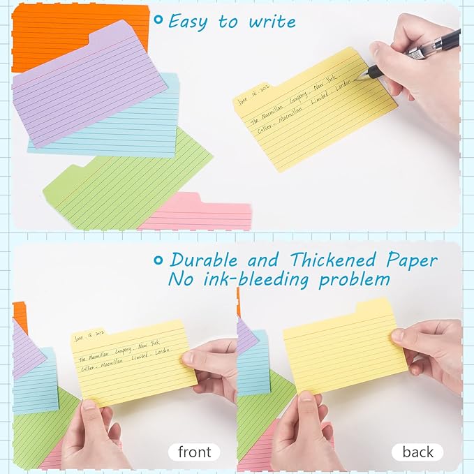Koogel 252 PCS Tabbed Index Cards, Colorful 3 x 5 Inch Flash Card Dividers Cards Ruled Notecards with Tab for Learning Note Taking To Do List