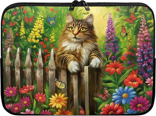 Cats Flower Printed Laptop Briefcase for Women Men, Waterproof 13 Inch Laptop Bag Messenger Bag Lightweight Laptop Case for Office Business Traveling Daily Use, Gift for Father