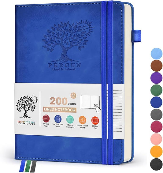 Lined Journal Notebook for Women and Men,Hardcover Leather Journaling Notebook for Writing,Travel,Business,Work and School,200 Pages A5 Notebook for Note Taking,Diary 5.9" × 8.5" - Dark blue